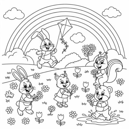 Primavera Cores do Arco Iris (Desenho para Colorir)