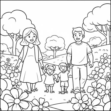 Primavera Diversao em Familia (Desenho para Colorir)