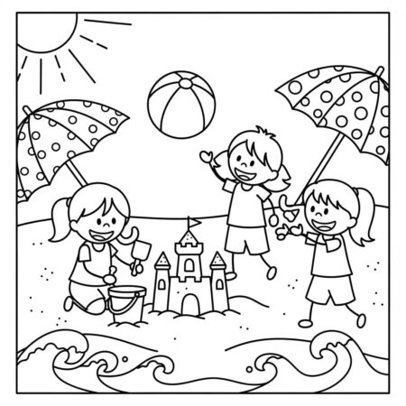 Primavera Diversao na Praia (Desenho para Colorir)