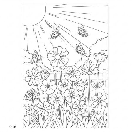 Primavera Flores e Borboletas (Desenho para Colorir)