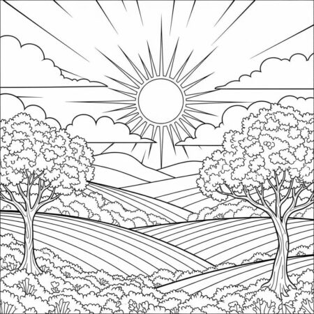 Primavera Paisagem Natural (Desenho para Colorir)