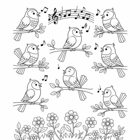 Primavera Passaros Cantando (Desenho para Colorir)