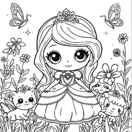 Princesa Kawaii Encantadora (Desenho para Colorir)