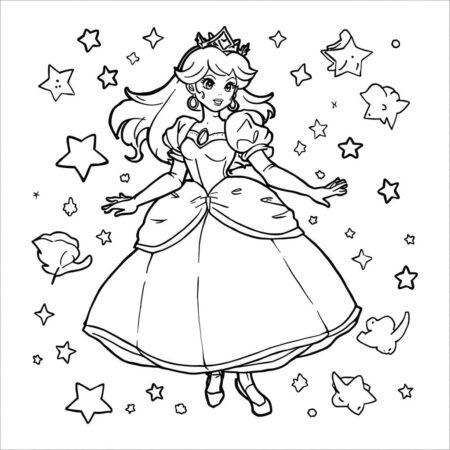 Princesa Peach com Estrelas (Desenho para Colorir)
