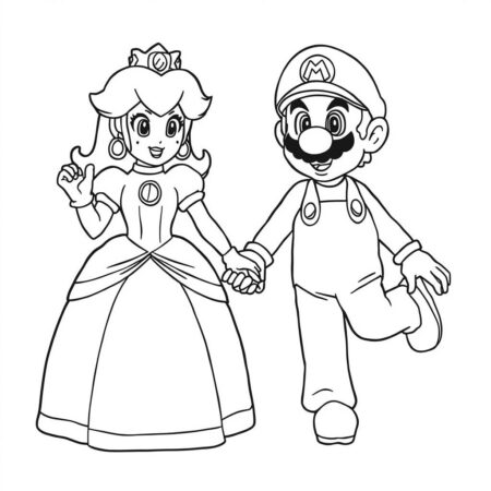 Princesa Peach com Mario (Desenho para Colorir)