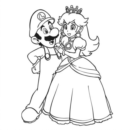 Princesa Peach e Luigi (Desenho para Colorir)