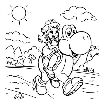 Princesa Peach e Yoshi (Desenho para Colorir)