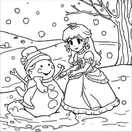 Princesa Peach e a Neve (Desenho para Colorir)