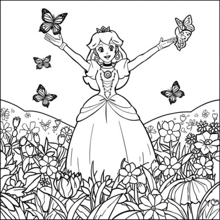 Princesa Peach e a Primavera (Desenho para Colorir)