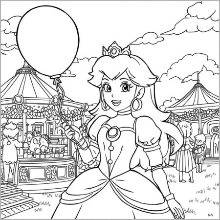 Princesa Peach e o Balao (Desenho para Colorir)