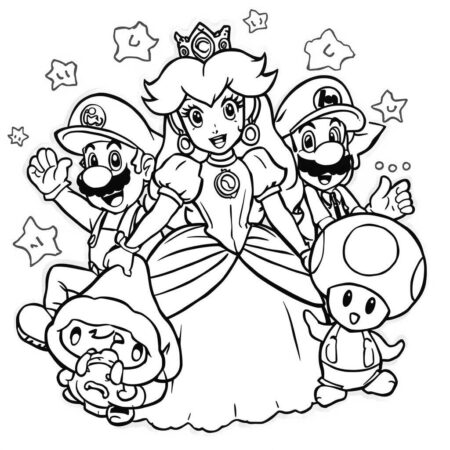 Princesa Peach e os Amigos (Desenho para Colorir)
