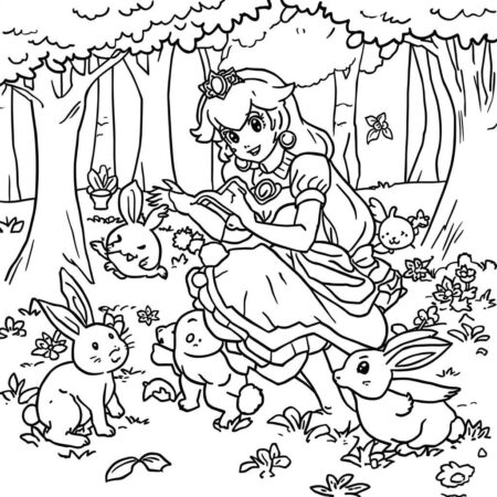 Princesa Peach e os Animais (Desenho para Colorir)
