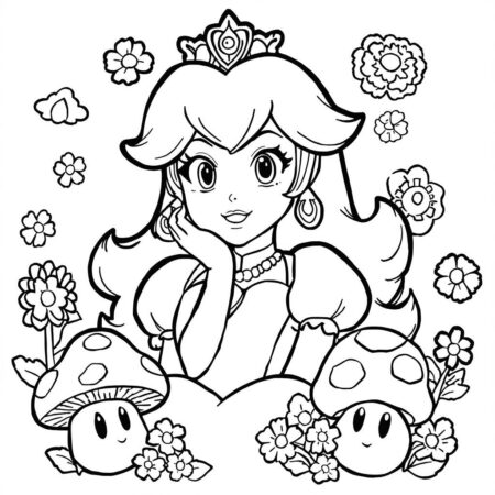 Princesa Peach e os Cogumelos (Desenho para Colorir)