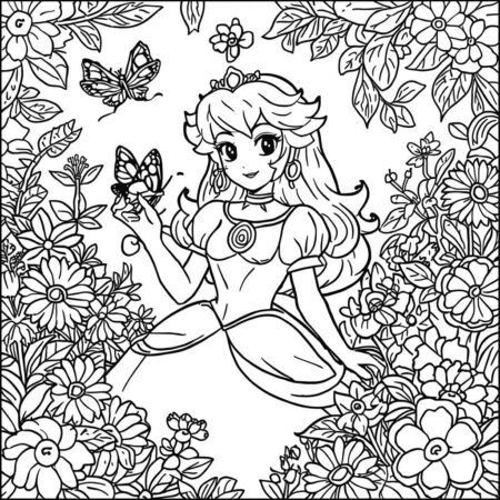 Princesa Peach no Jardim (Desenho para Colorir)