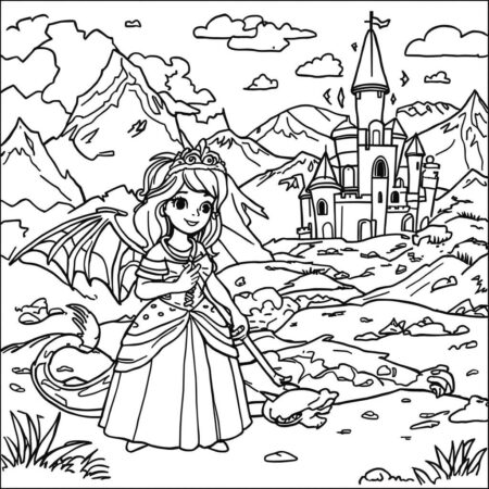 Princesa e dragao Para Meninas (Desenho para Colorir)
