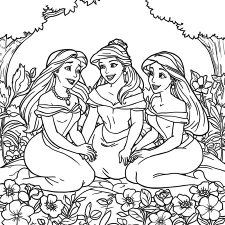 Princesas da Disney Amigas (Desenho para Colorir)