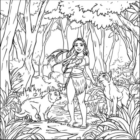 Princesas da Disney Aventura na Floresta (Desenho para Colorir)