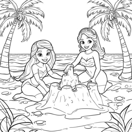 Princesas da Disney Dia de Praia (Desenho para Colorir)