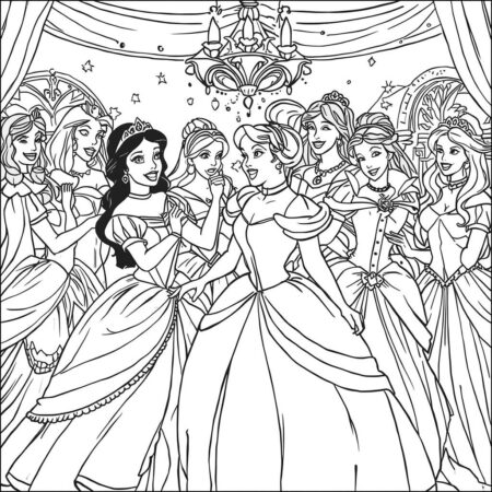 Princesas da Disney Festividade (Desenho para Colorir)