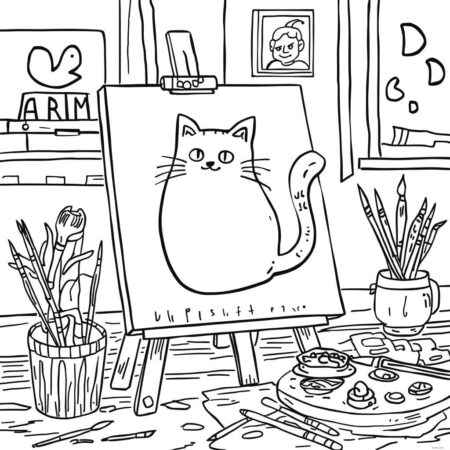 Pusheen e a Arte (Desenho para Colorir)