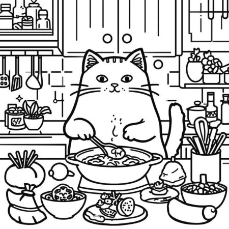 Pusheen e a Comida (Desenho para Colorir)