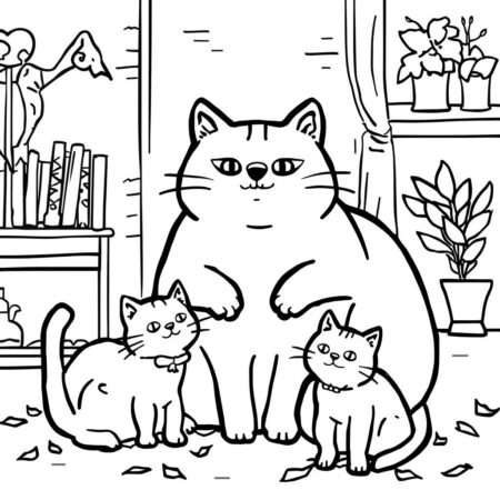 Pusheen e a Familia (Desenho para Colorir)