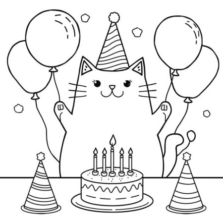 Pusheen e a Festa (Desenho para Colorir)