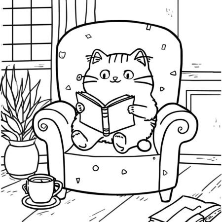Pusheen e a Leitura (Desenho para Colorir)