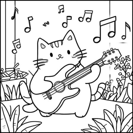 Pusheen e a Musica (Desenho para Colorir)