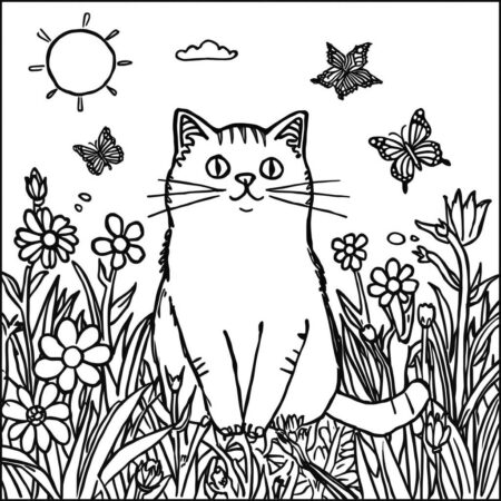 Pusheen e a Primavera (Desenho para Colorir)