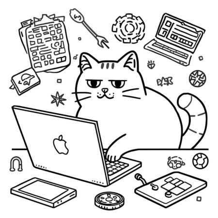 Pusheen e a Tecnologia (Desenho para Colorir)