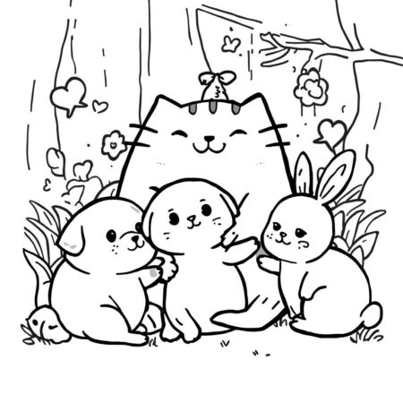Pusheen e os Animais (Desenho para Colorir)