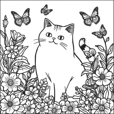 Pusheen no Jardim (Desenho para Colorir)