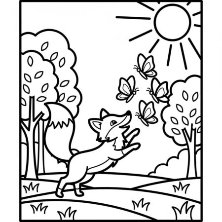Raposa Brincando no Parque (Desenho para Colorir)