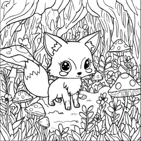 Raposa Kawaii Explorando (Desenho para Colorir)