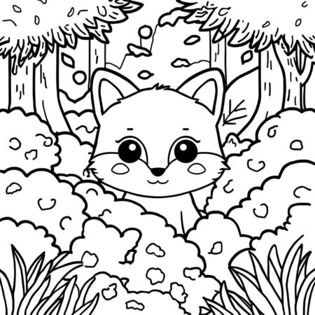 Raposa Kawaii na Floresta (Desenho para Colorir)