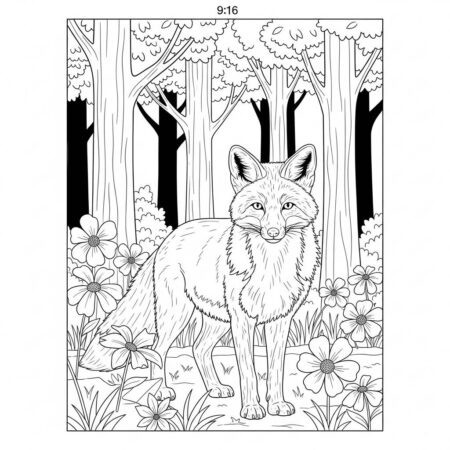 Raposa Realista na Floresta (Desenho para Colorir)