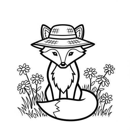 Raposa com Chapeu de Palha (Desenho para Colorir)