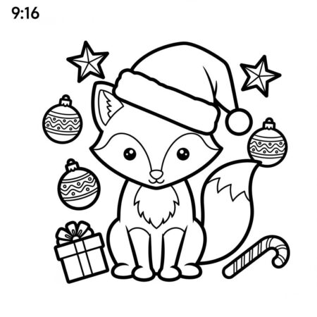 Raposa de Natal Fofa (Desenho para Colorir)