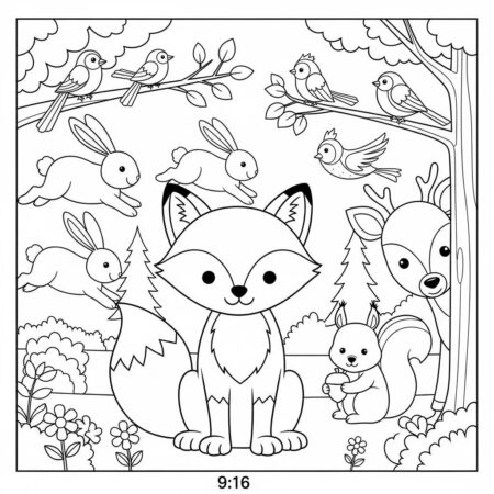 Raposa e Amigos da Floresta (Desenho para Colorir)