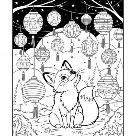 Raposa e a Festa das Lanternas (Desenho para Colorir)