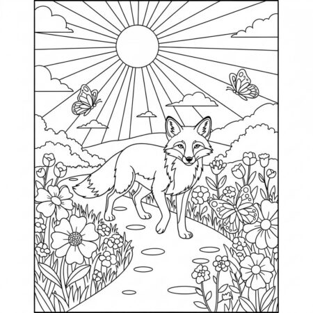 Raposa e o Caminho de Flores (Desenho para Colorir)