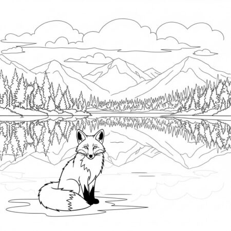 Raposa e o Lago (Desenho para Colorir)