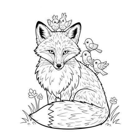 Raposa e os Passaros (Desenho para Colorir)