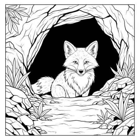 Raposa na Caverna (Desenho para Colorir)