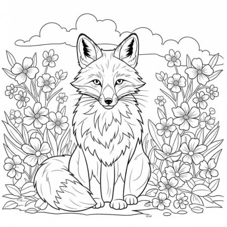 Raposa na Primavera (Desenho para Colorir)