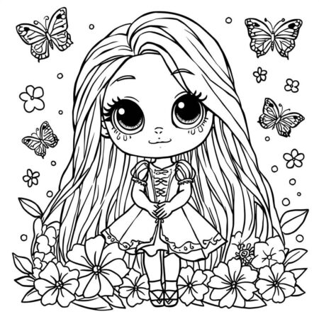 Rapunzel Princesa Kawaii (Desenho para Colorir)