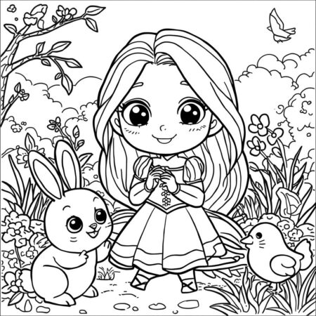Rapunzel e Animais (Desenho para Colorir)