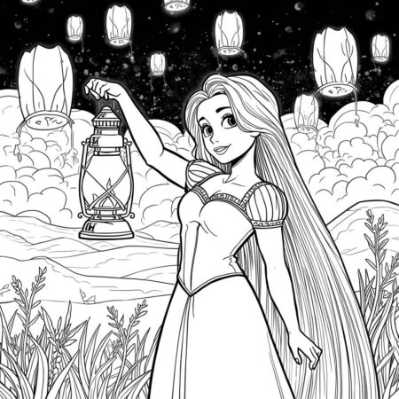 Rapunzel e Lanternas (Desenho para Colorir)