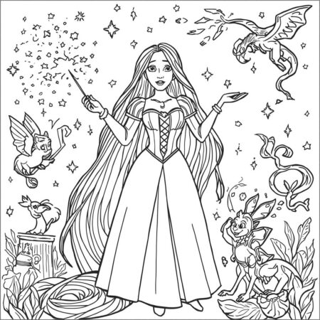 Rapunzel e Magia (Desenho para Colorir)